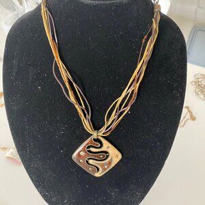 Brown & Tan Metal Pendant Necklace